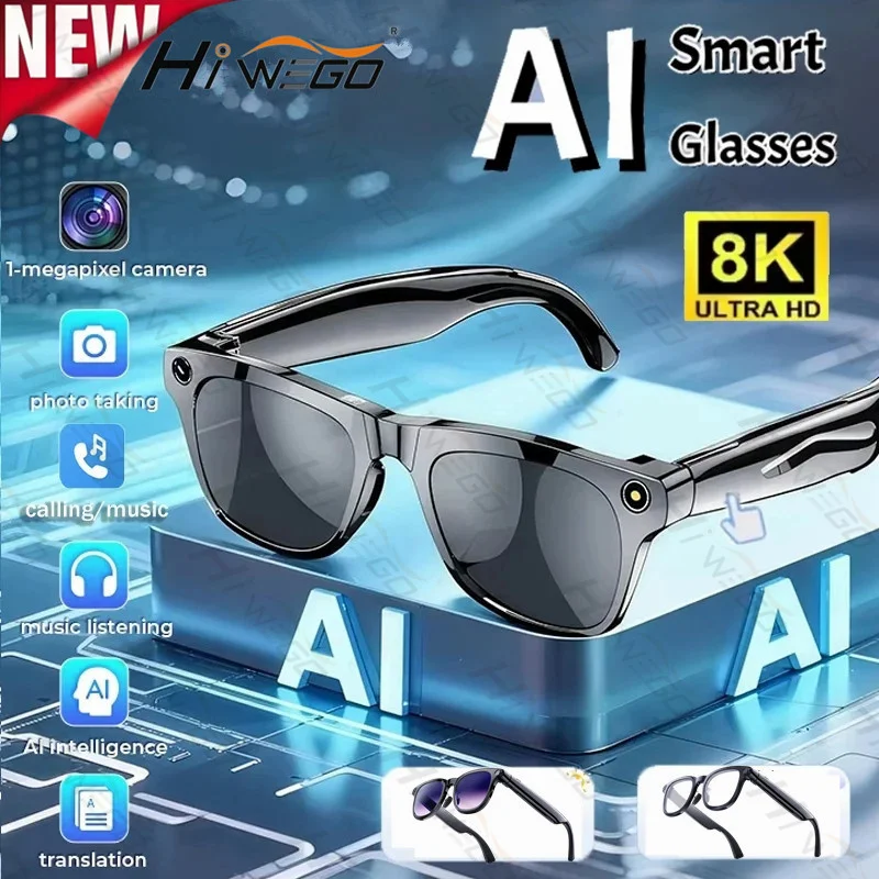 

Новые 3в1 8k умные Bluetooth-очки с искусственным интеллектом HD 800 Вт пиксельная съемка водонепроницаемая камера фото видео голосовой перевод умные очки