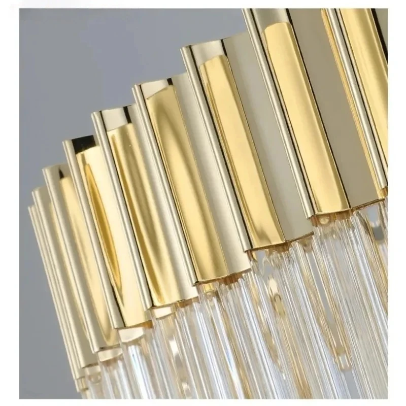 Modern Hotel Hall Luxury K9 Crystal Pendant Led Lights Round Plate Shiny Gold Steel Lustre Pendant Lamps Living Room Decoration