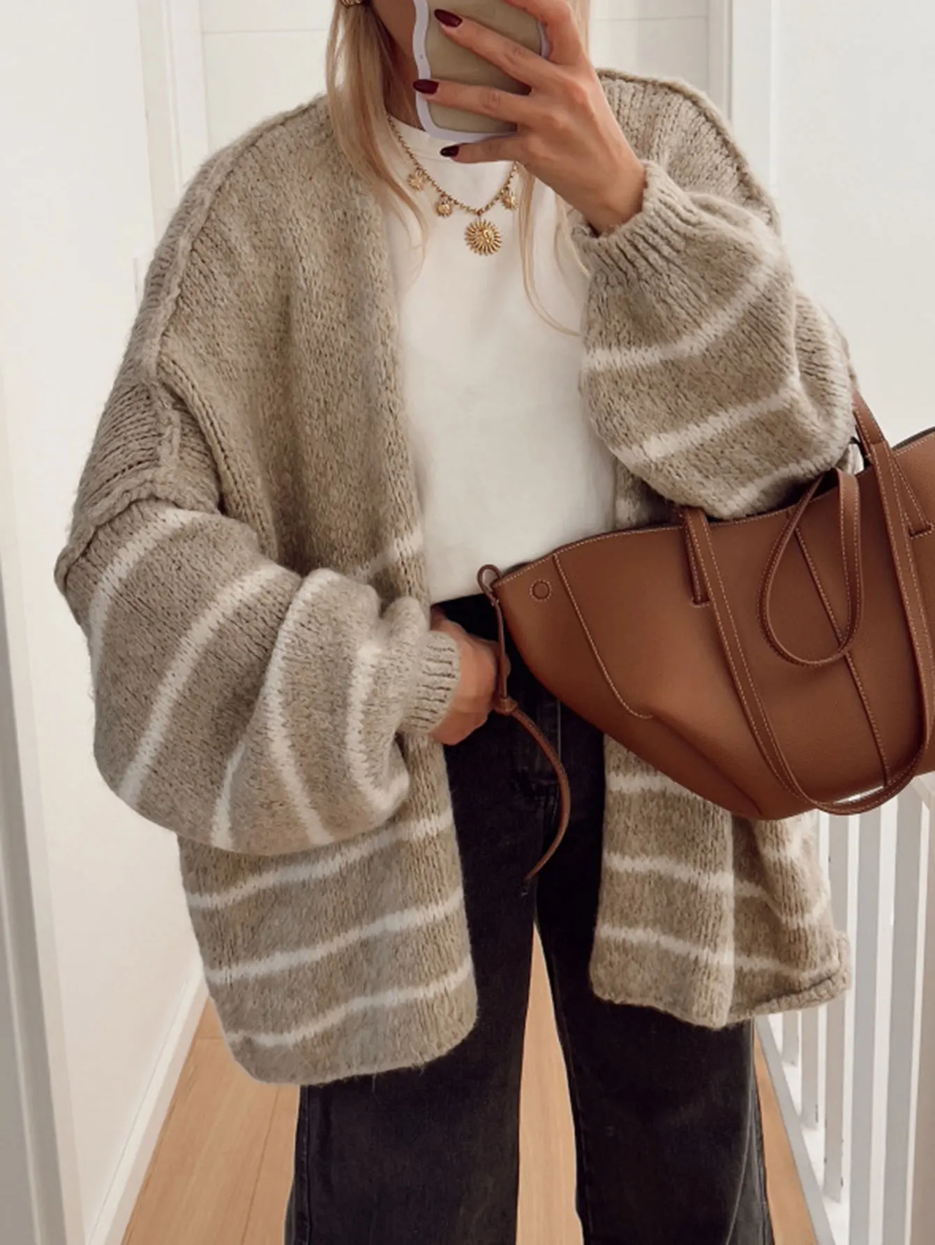 

Women's Long Sleeve Cardigan Open Front Basic Basic Stripes Casual Fashion Autumn Winter Daily Plain Cardigan