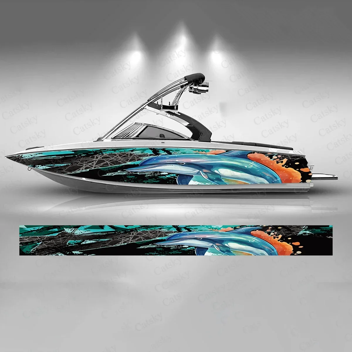 Dolphin with Colorful Geometry Boat Sticker Fashion Custom Fish Boat-Sticker Vinyl Waterproof Boat Wrap Graphic Boat Wrap Decal