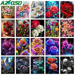 AZQSD Diamond Painting Rose Butterfly Flower Cross Stitch Full Round Drill Mosaic Rhinestones Embroidery Floral Wall Decor