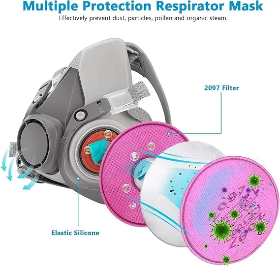 6200 2097 Filterbrille Halbgesichts-Atemschutzmaske Wiederverwendbare Maske für Epoxidstaub Farbe Organische Dämpfe Schweißen Holzarbeiten – Detail 7