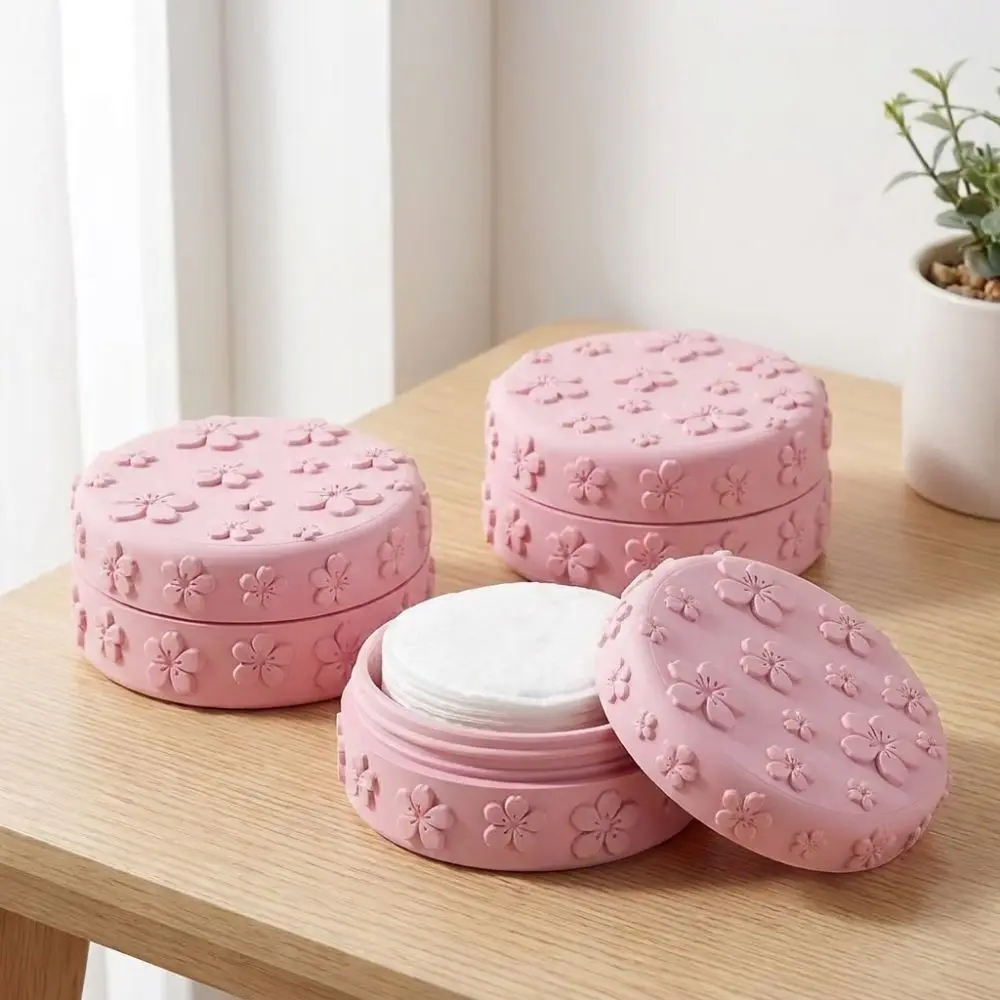 3D Printed Makeup Cotton Storage Box Embossed Cherry with Lid Beauty Storage Jar Aesthetic Waterproof Cotton Pad Container