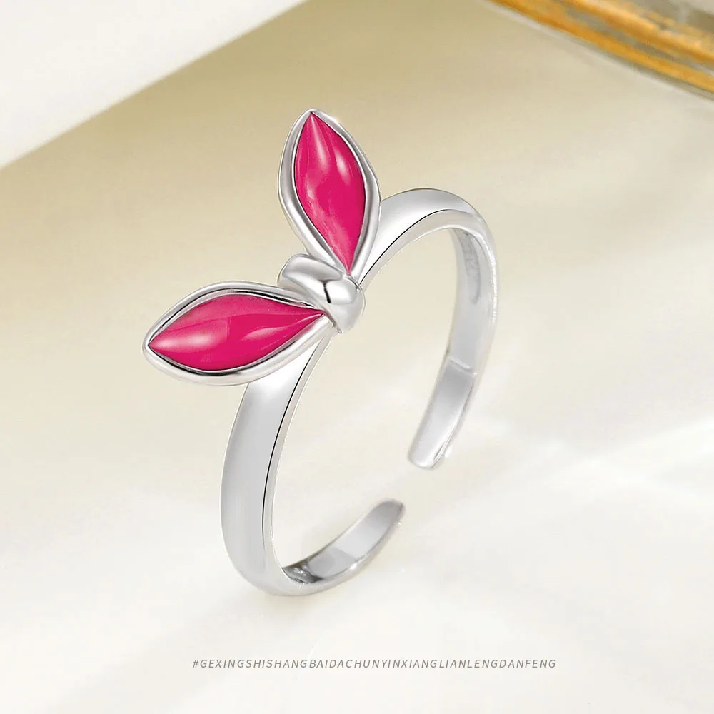 Cute Pink Rabbit Ear Ring S925 Silver for Women, Unique Ins Style Jewelry with High-grade Feel