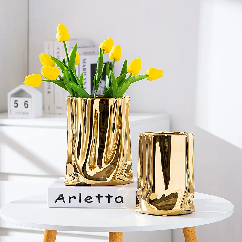 Gold Plated Ceramic Silver Plant Vase Floral Living Room Flower Arrangement Hotel Art Pot Decoration Home Accessories