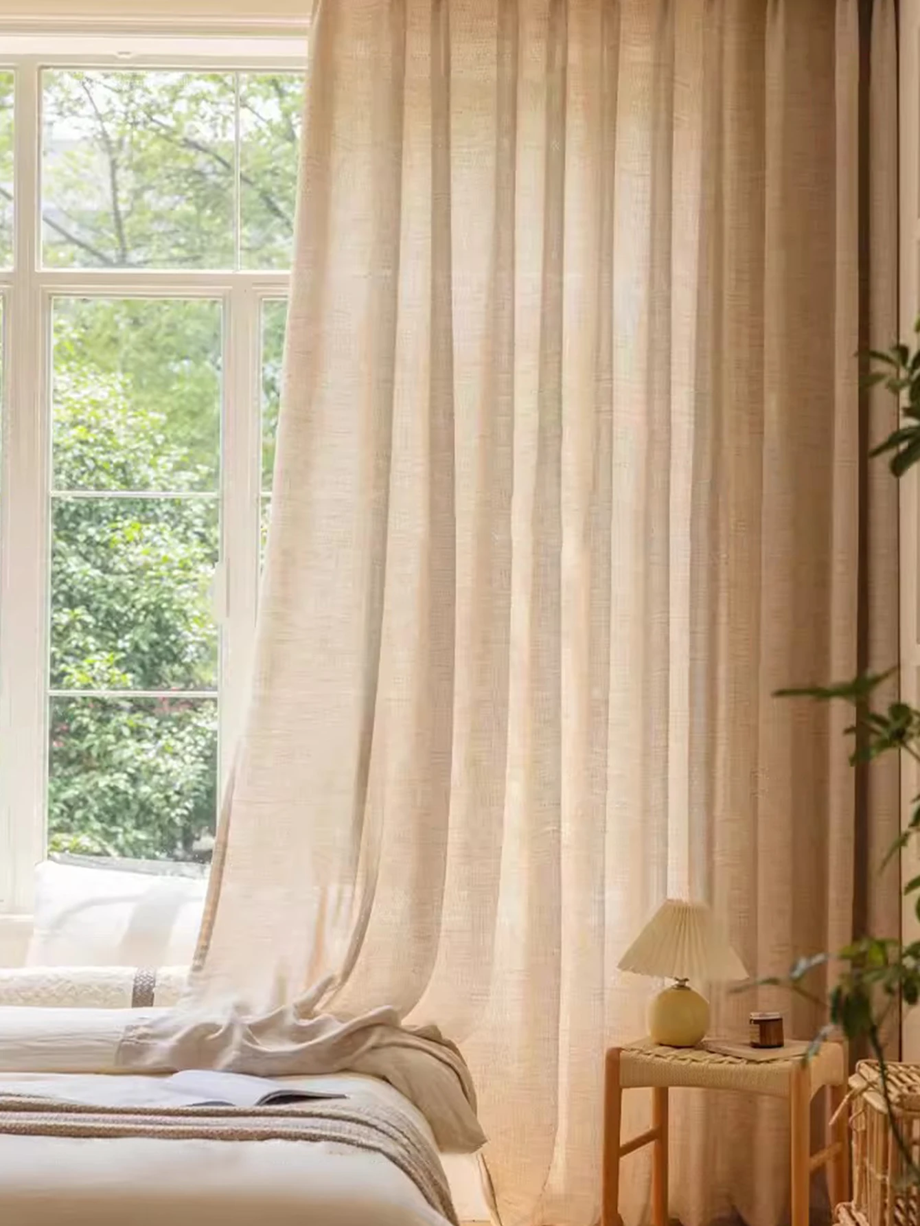 Wholesales Ready Made Sheer Japanese Korean style Linen Curtains Farmhouse Cheap Linen Semi Sheer Curtains For Home Door Living