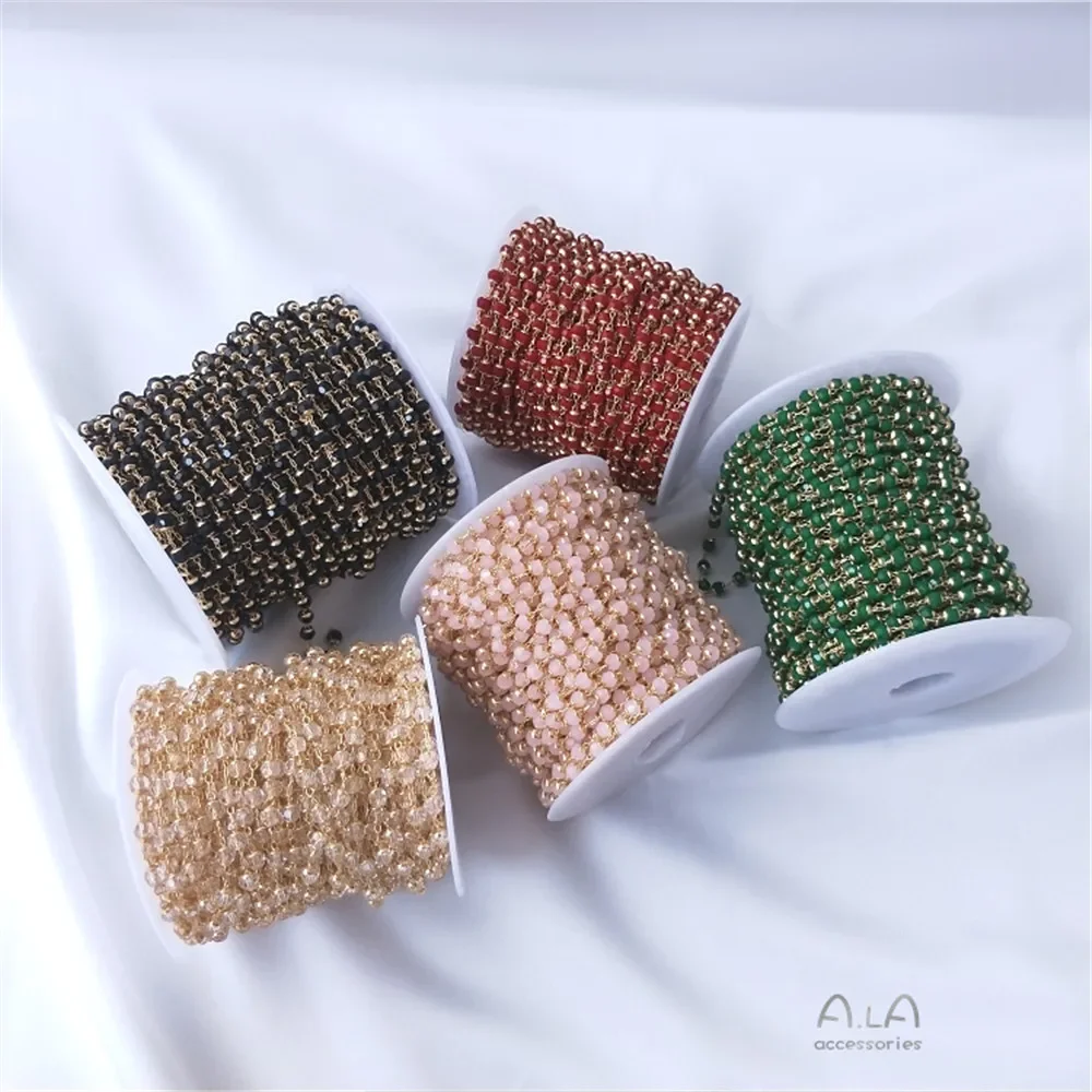 

14K Gold Plated Crystal zircon handmade chain Wafer beads color chain DIY bracelet necklace ornaments loose chain