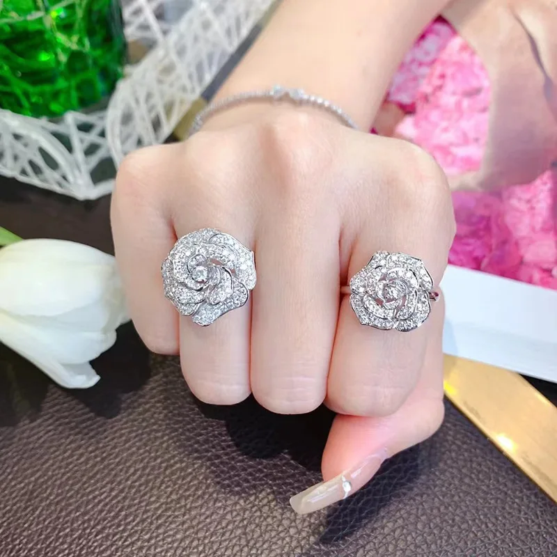 Charm Flower Lab Diamond Ring 100% Real 925 Sterling Silver Party Wedding Band Rings for Women Men Promise Jewelry