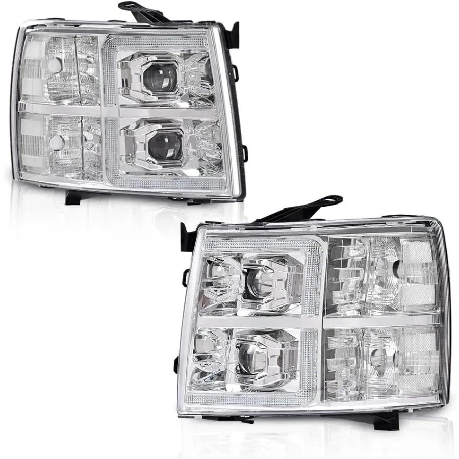 

Светодиодные трубки с двойным проектором, передние фары в сборе с лампочками, совместимые с Chevy Silverado 1500 500 3500 и HD 2007-2014 гг.