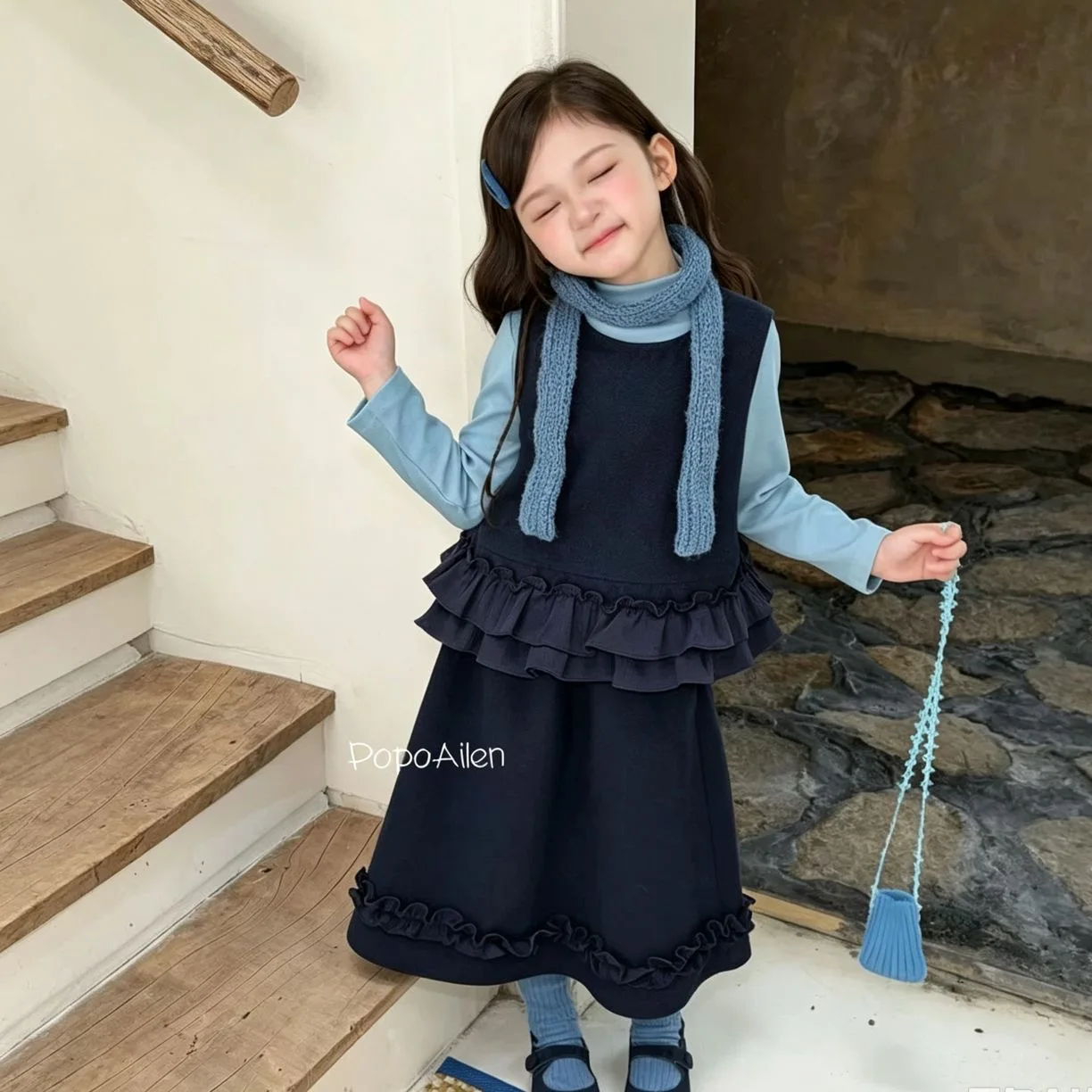 Girls Fall New Lace High End Slim Designer Vest Niche Lazy Skirt Elegant Navy Blue Two Piece Set Nice Outfits