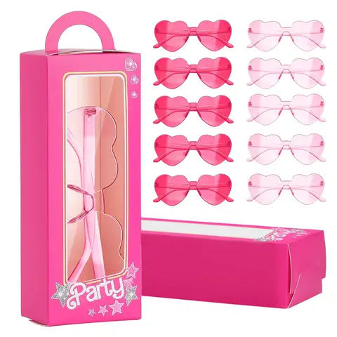 12 Pink Doll Gift Boxes Goodie Bag + 12 Heart Shaped Sunglass Pink Princess Girls Boxes for Birthday Bachelorette Party Favor