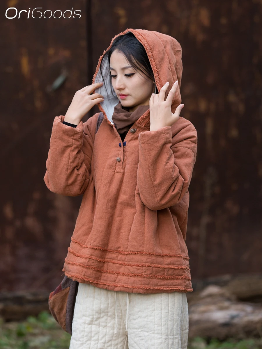 

OriGoods хлопковая стеганая куртка женская толстая теплая зимняя стеганая куртка китайская зимняя одежда 2025 свободная стеганая куртка с капюшоном B347