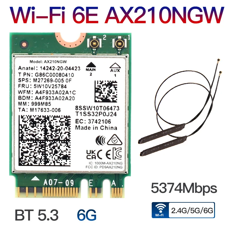 AX210 WiFi 6E Wireless Card Bluetooth 5.3 802.11AX M.2 Tri Band 2.4G/5G/6Ghz Mini PCI-E Network AX200 Adapter For Windows10/11