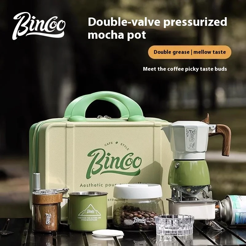 

NEW Bincoo Outdoor Camping Equipment Double-Valve Mocha Pot Stove Set Portable Home Concentrated Small Espresso Pot Set