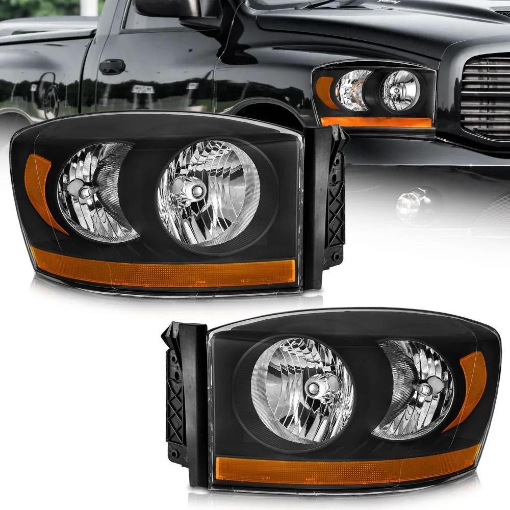 

Для Dodge Ram 1500 2500 3500 2006-2008 годов выпуска, черные фары с нижними янтарными элементами, комплект (левая+правая)