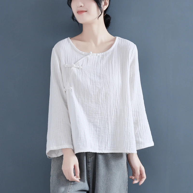 Plus size Women Vintage cotton blouse Tops Chinese Style Spring Autunm loose casual cotton linen shirts blusas feminino