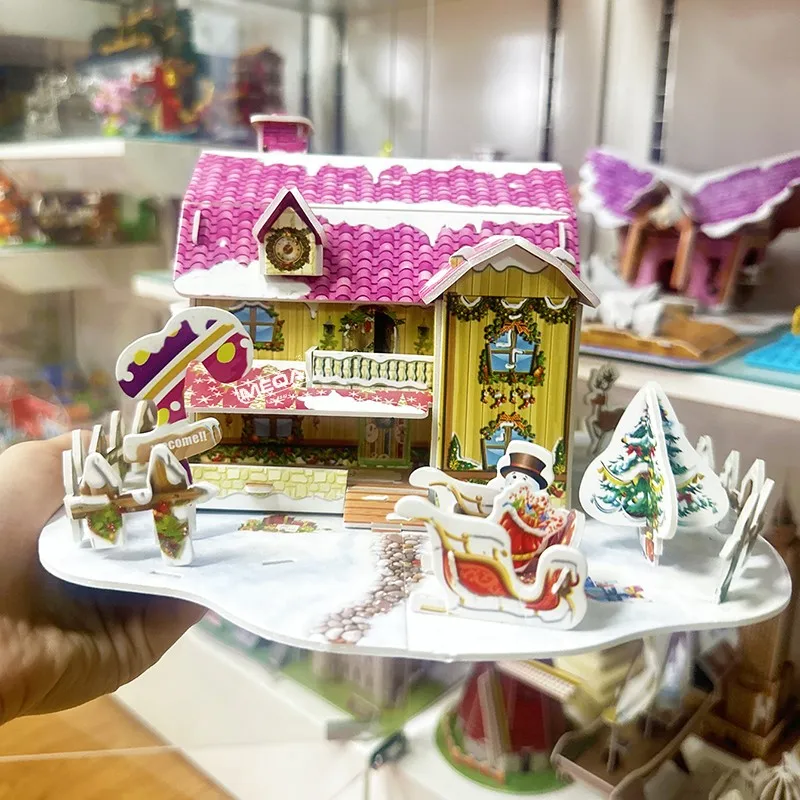 Angel Christmas House Puzzle Paper Board Creative DIY Toys 3D Puzzles Christmas Cute Jigsaw Paper Model Building Kit