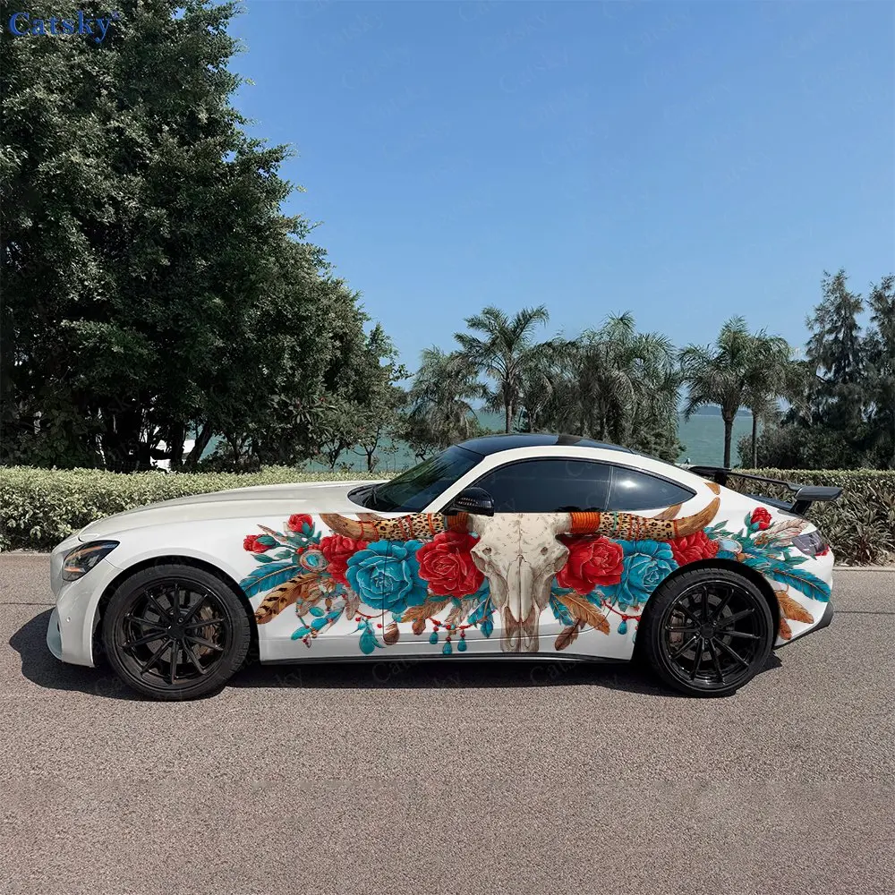 

2 шт. наклейки на боковые части автомобиля с бирюзовым пером, розой и оленьей костью, самоклеящиеся, из ПВХ, водонепроницаемые и устойчивые к царапинам, автомобильный аксессуар