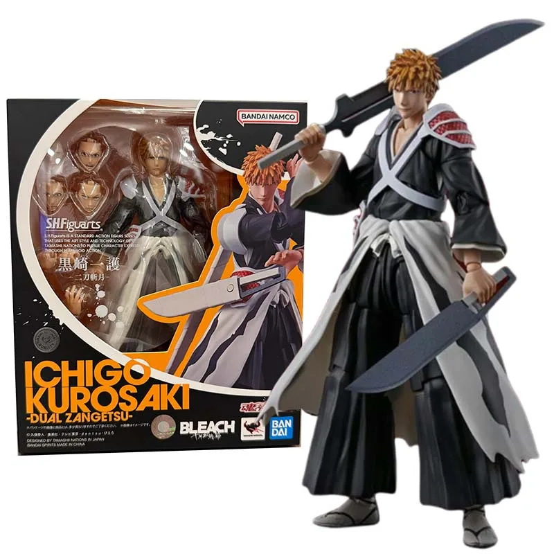 Bandai Figure Bleach Anime Figures SHF Kurosaki Ichigo Dual Zangetsu Collection Model Action Figure Toys For Boy Children's Gift