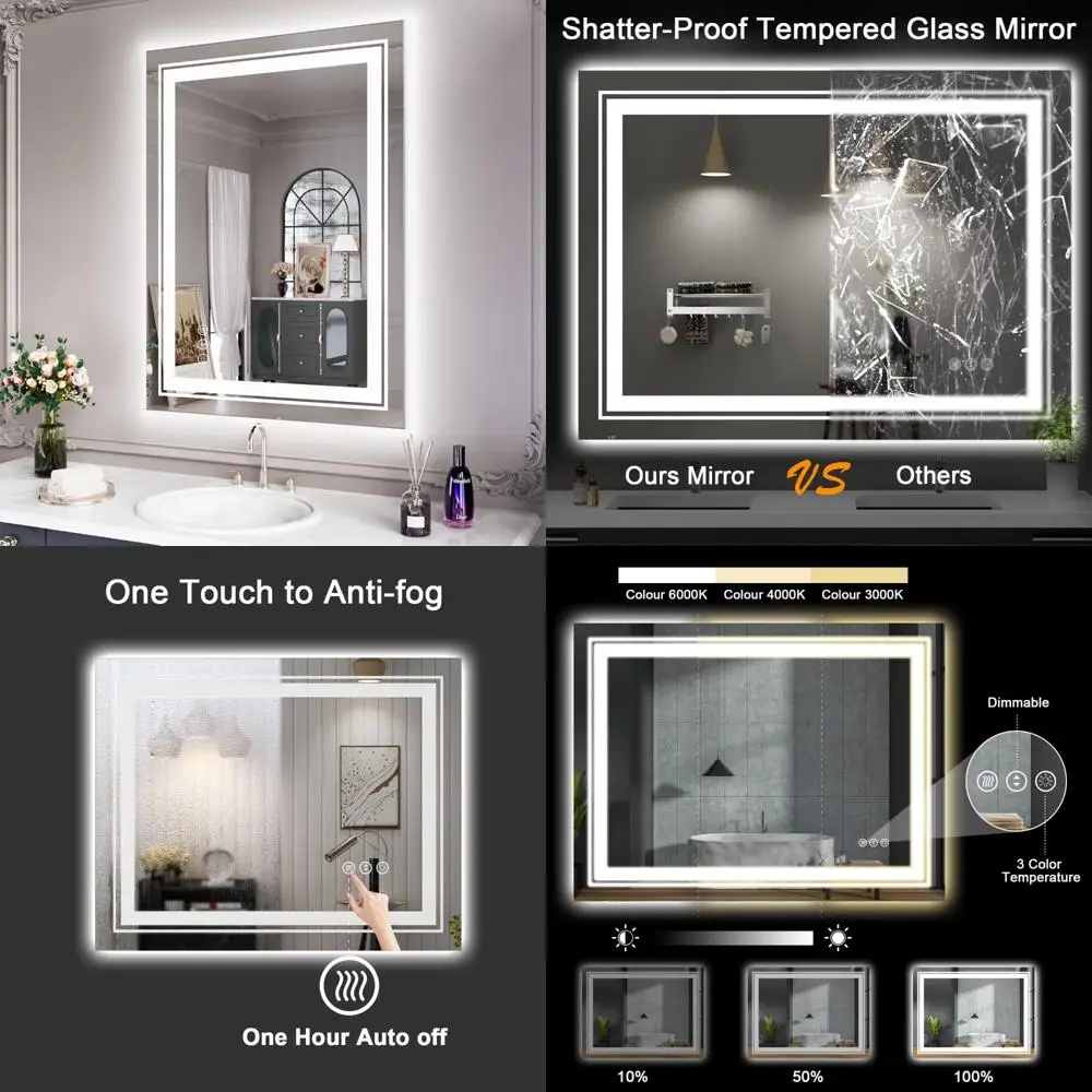 

Светодиодное зеркало для ванной комнаты 27,6 x 19,7 с подсветкой, зеркало с передней и подсветкой, туалетное зеркало с противотуманной подсветкой, бесступенчатая регулировка яркости, 3 цвета