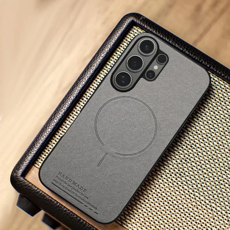 Luxuriöse Kabellose Ladehülle mit Mattleder-Panel für Samsung Galaxy S26 Ultra S25 Edge S24 FE S23 Plus Weicher Rahmenschutz – Detail 13