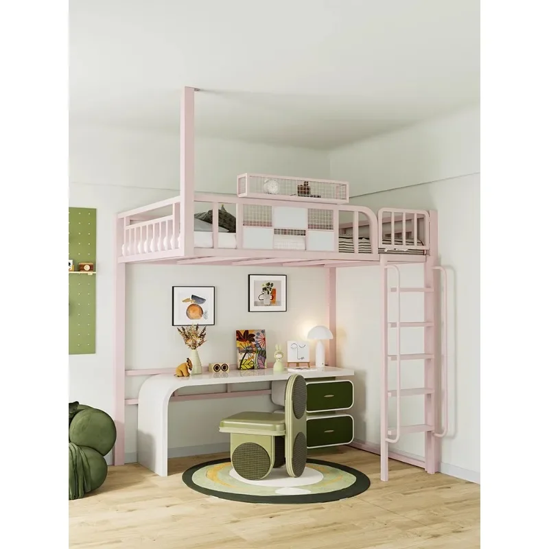 Loft type elevated bed empty under  dislocated high and low desk