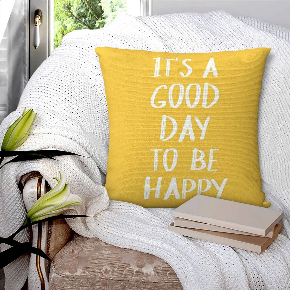 It's A Good Day To Be Happy In Yellow Square Pillowcase Pillow Cover Polyester Cushion Decor Comfort Throw Pillow for Home Car