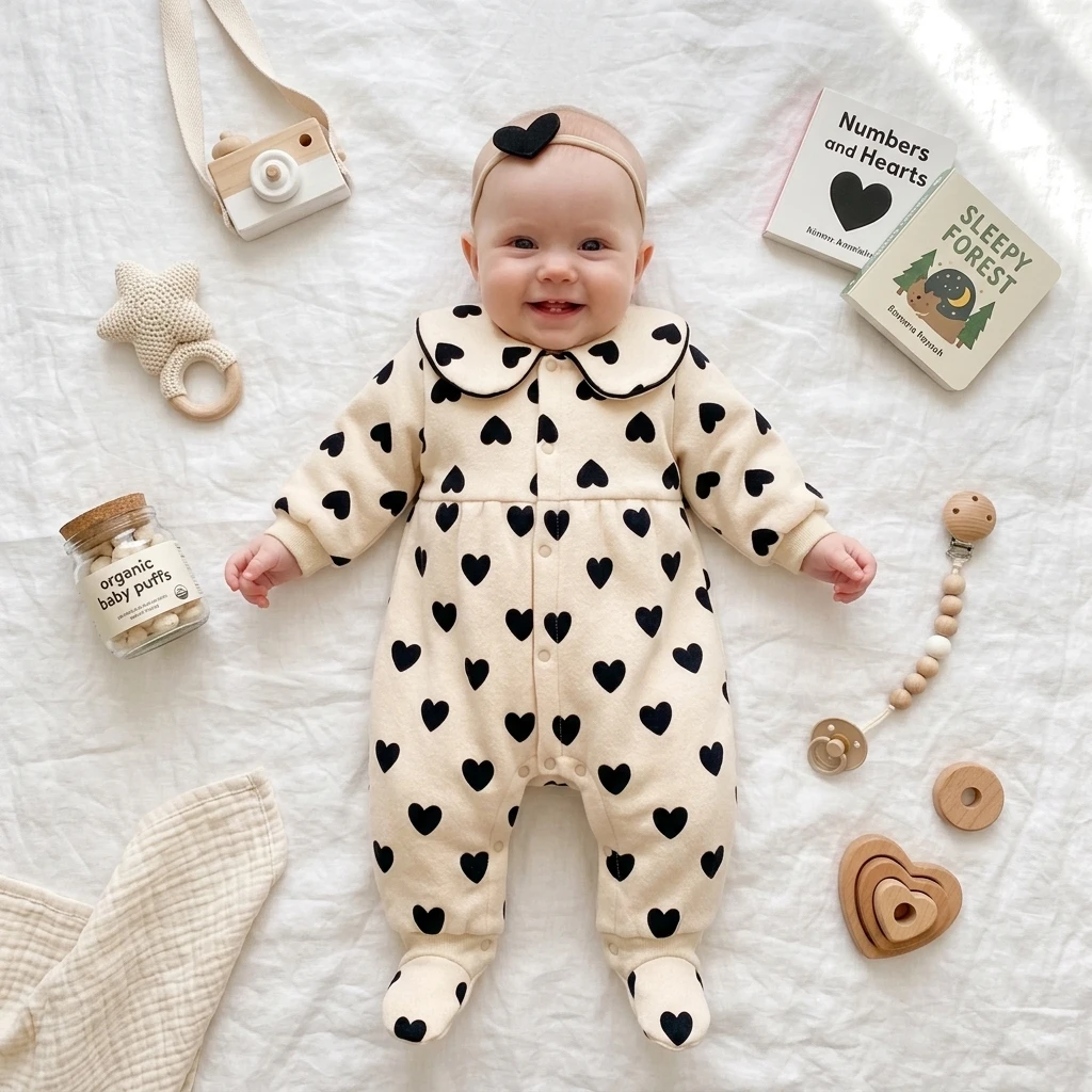 Infants Cute Ropmers Long Sleeve Clothing Baby Girls Baby Clothes Heart Winter