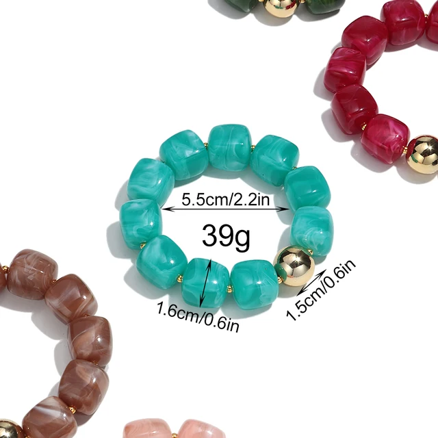 Acrylic Square Beads Elastic Bracelets for Women Boho Irregular Stone Shape Beaded Handmade Bracelet Bangle Retro Jewelry Gifts