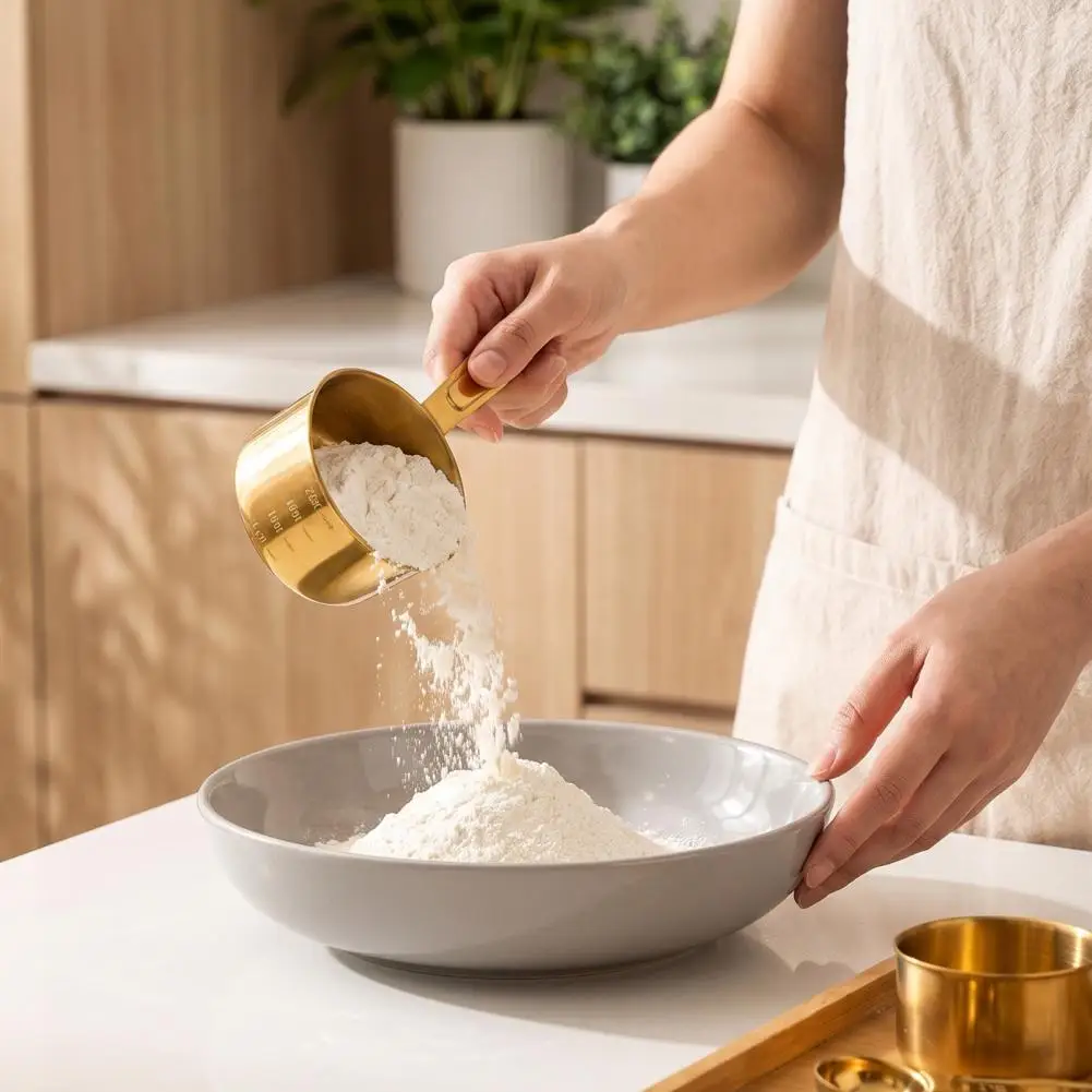 Food Grade Metal Scoop Set Stainless Steel Measuring Cup Spoon Set Ergonomic Kitchen Measurement Tools for Precise for Recipes