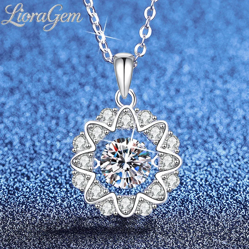 

LioraGem Exquisite Snowflake Christmas Moissanite Necklace, Lively Heart Pendant 1 Carat Moissanite Jewelry Platinum PT950 Stamp