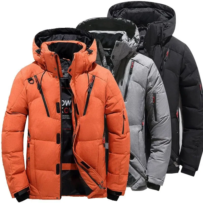 New Youth Men's Winter Short Down Jacket Thick White Duck Down Sports Outdoor Skiing Jacket Multi Zipper Pocket Coat trendypark