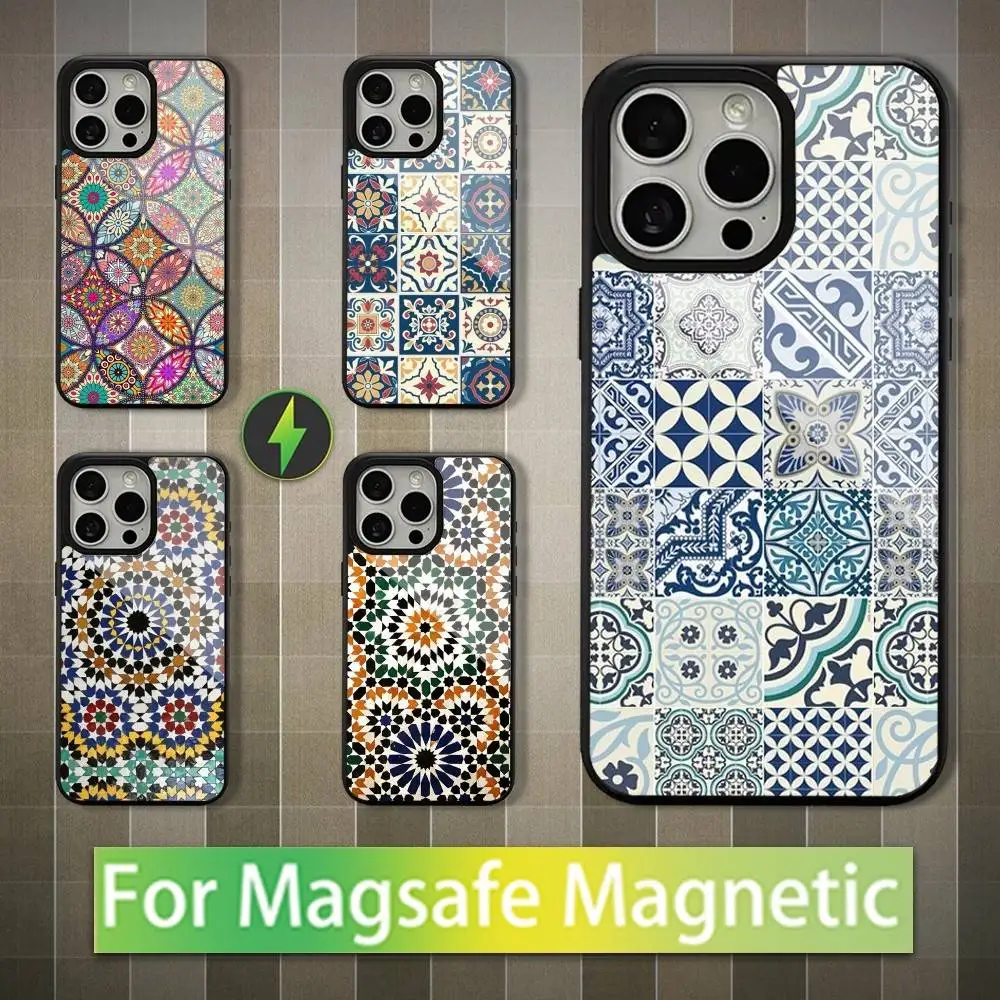 

Tile Moroccan For iPhone Mini,13,Max,11,15,17,14,Plus,12,Pro,16,For Magsafe,Magnetic Wireless Charging Case