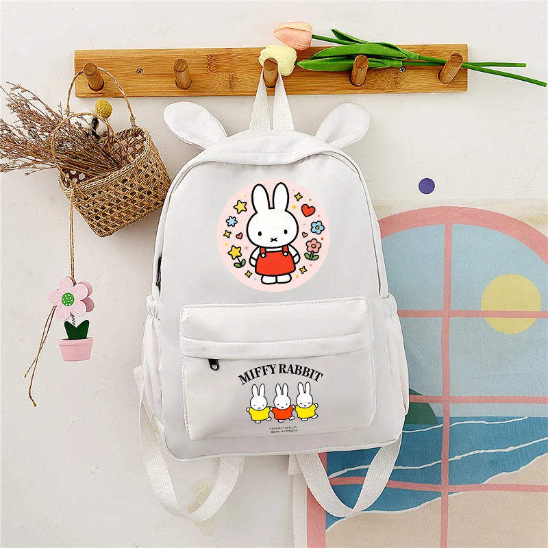 

Miffys Rabbit Ears Fashion Backpack Women Girls Student Supplies Schoolbag Cartoon Figure Printed High Capacity Rucksack Gifts