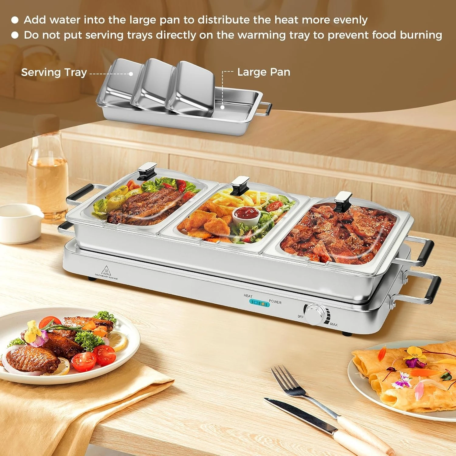 

Buffet Servers and Warmers, 2 in 1 Electric Warming Tray, 450W Stainless Steel Chafing Dish with Temperature Control,Hot Sale