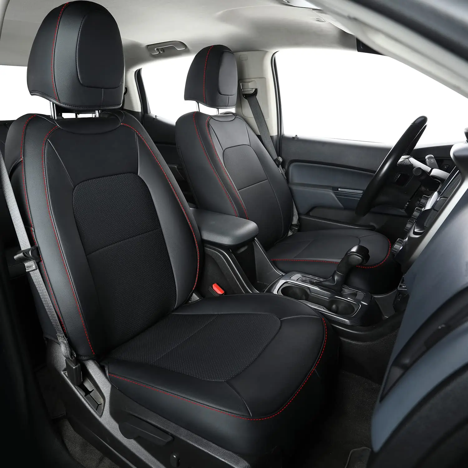 

Чехлы на передние сиденья Chevy Colorado, подходят для рабочего грузовика Colorado Crew Cab Z71 LT ZR2 2015-2022 годов из искусственной кожи (черный и красный), 2 шт.)