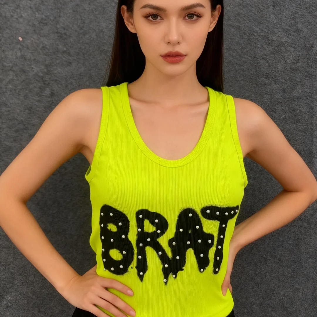 

Y2K Эстетический жилет без бретелек в стиле Харадзюку с готическим принтом и украшениями из бисера для повседневной летней одежды