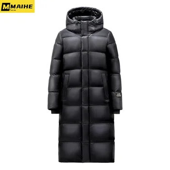 Piumino invernale da uomo Giacca con cappuccio in piuma d'oca bianca con imbottitura ispessita Cappotto Parka di media lunghezza per abbigliamento da uomo