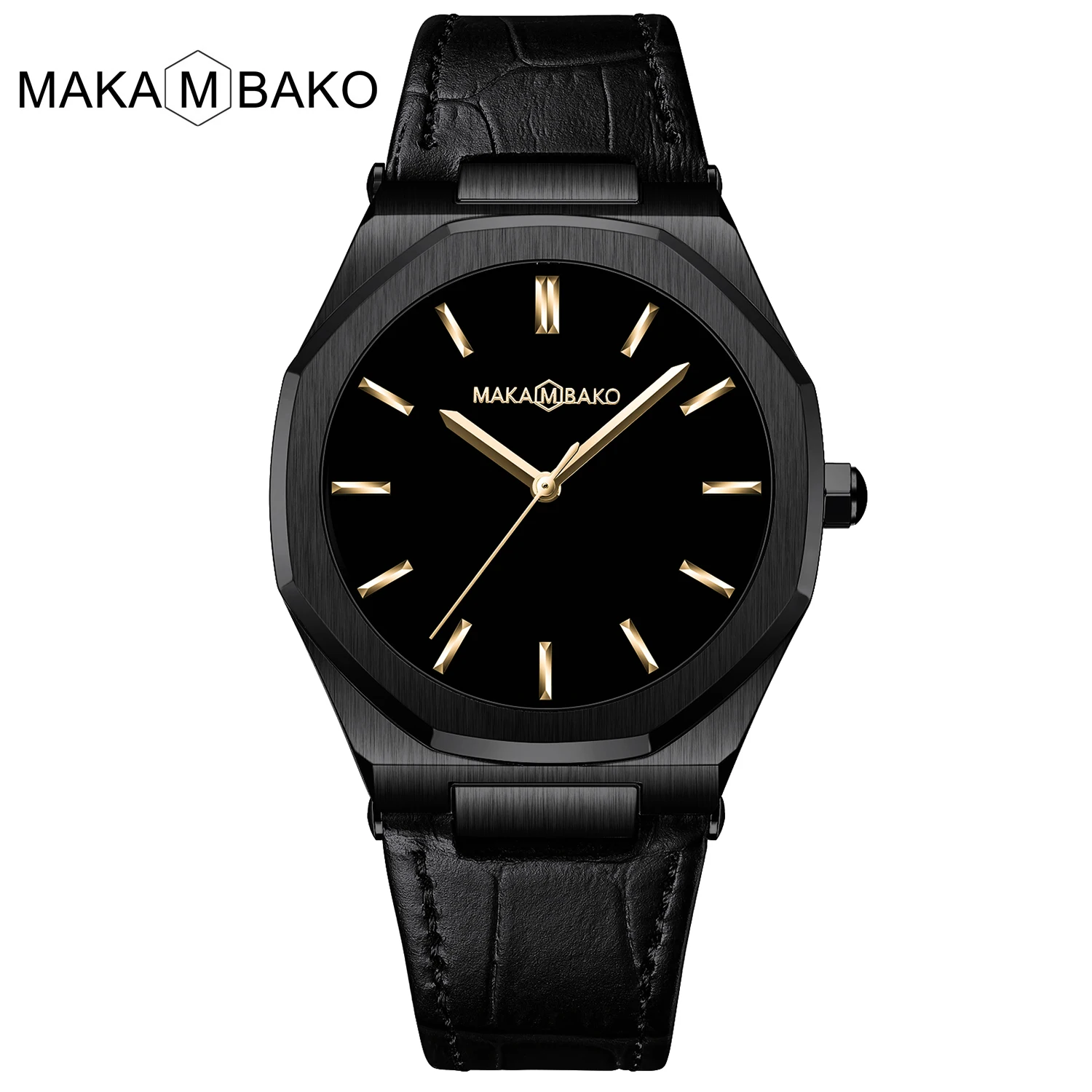 Makambako Männer Business Uhr japanische Uhrwerk Miyota 2035 leuchtend schwarz Sport wasserdicht Leder Quarzuhr Herren Geschenk Reloj