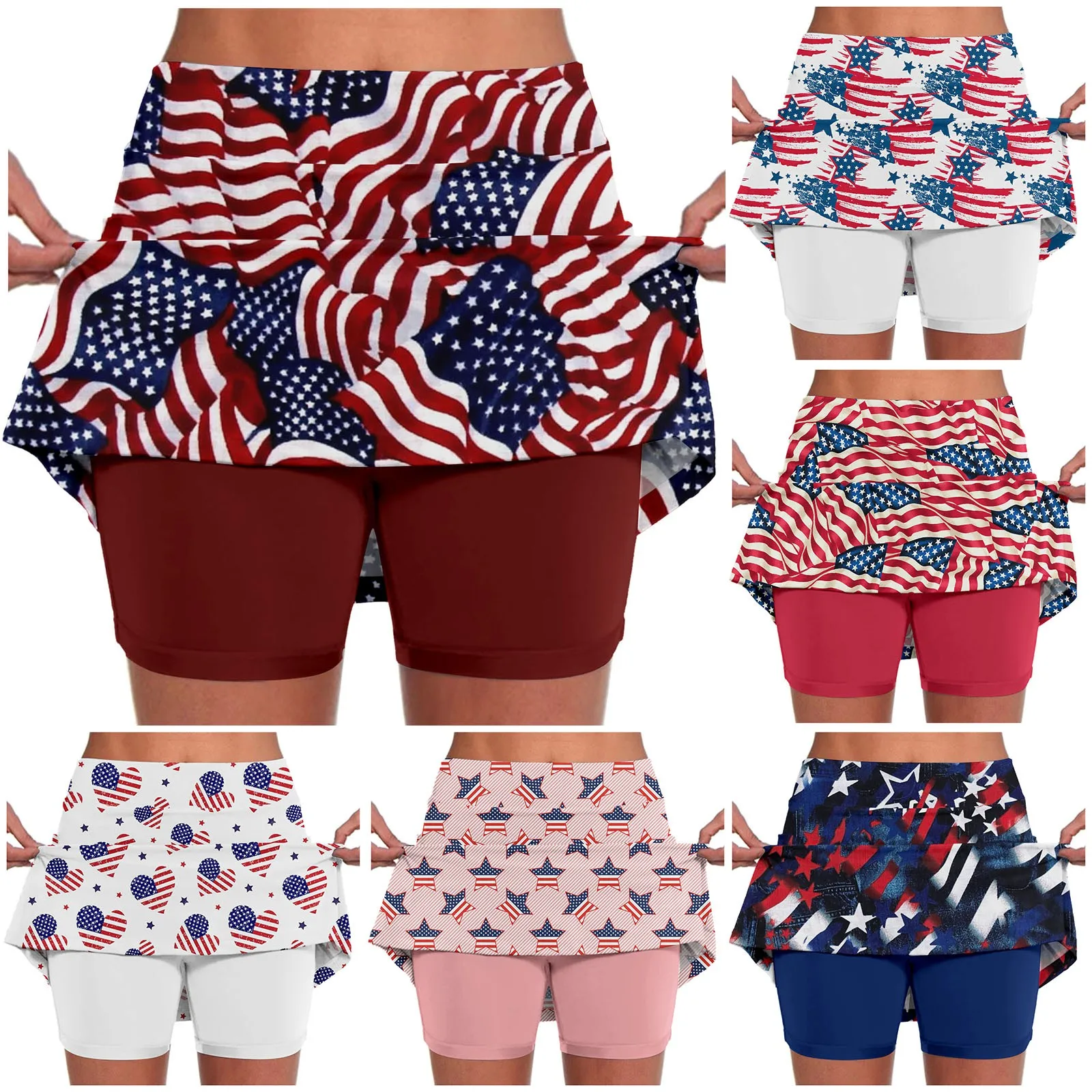 Tennis Skirt For Women Yoga Sport Skirts American Retro Casual Summer Shorts Independence Days High Waisted Shorts Skirt