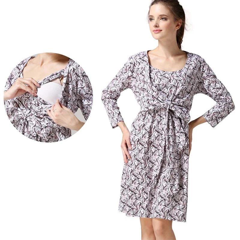 Spring Maternity Lactation Dress Nursing Clothes 3/4 Sleeve Breastfeeding Dresses for Pregnant Women Pregnancy Clothing