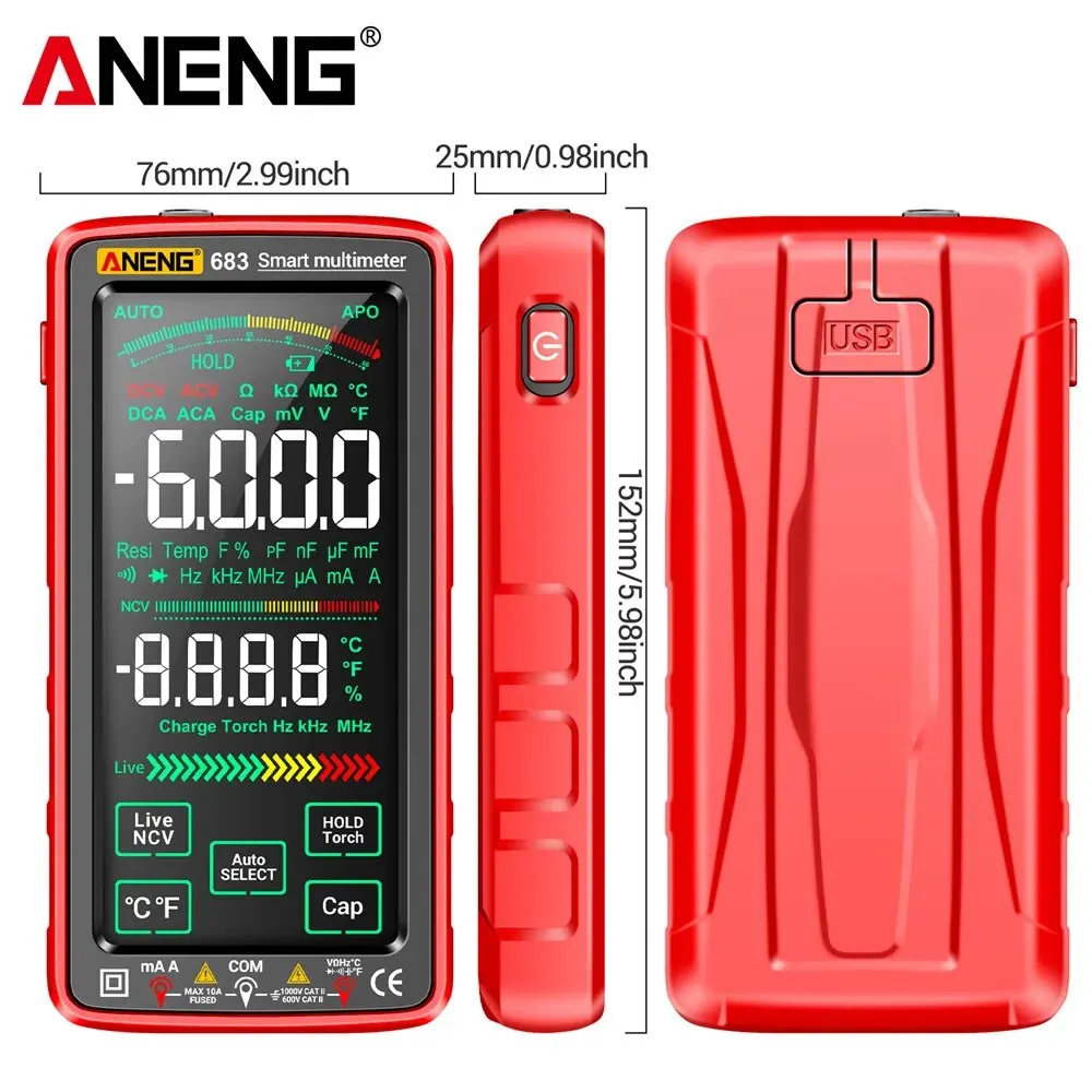 ANENG 683 6000 Counts Professional Multimeter AC/DC Voltage Test Current Ammeter Smart Touch Screen Multimeter NCV Diode Test