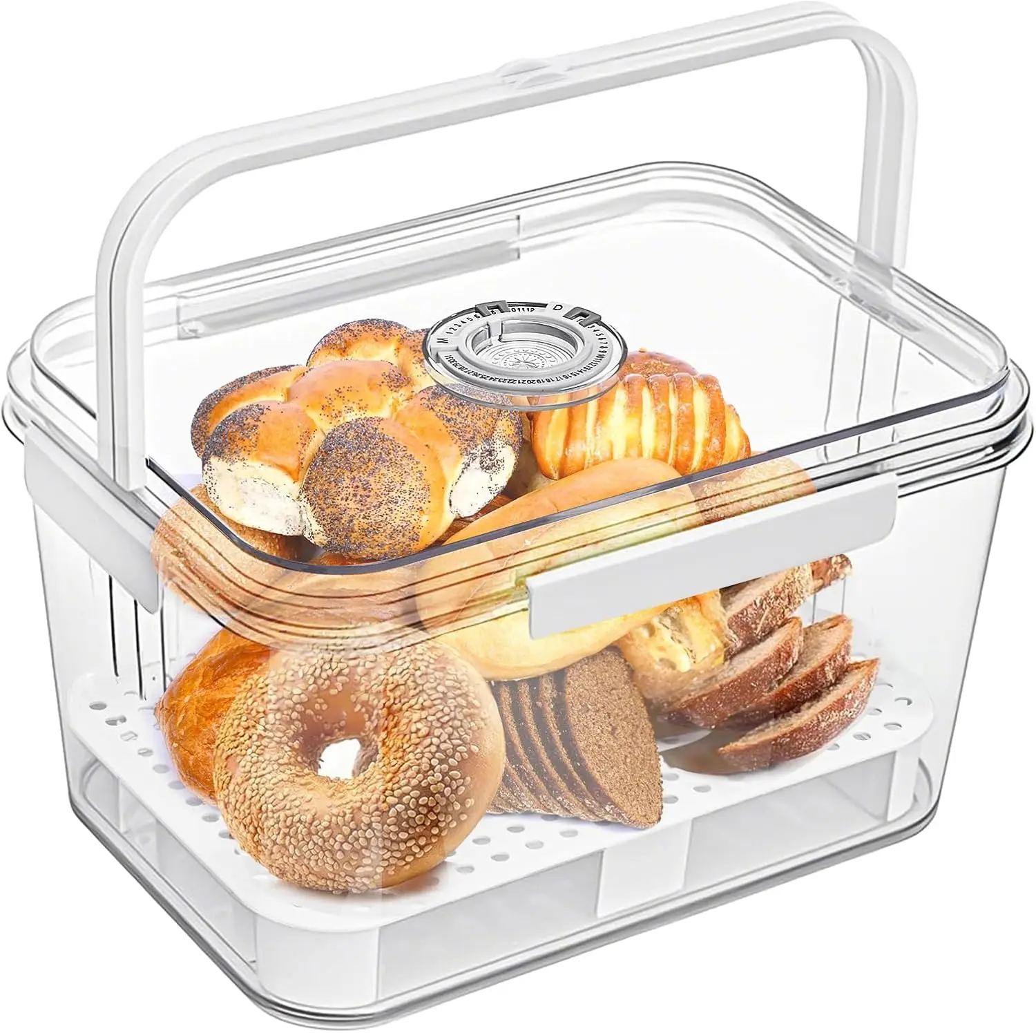 Airtight Bread Box with Lid Time Recording Loaf Bread Keeper for Kitchen Countertop Food Storage Container with Handles