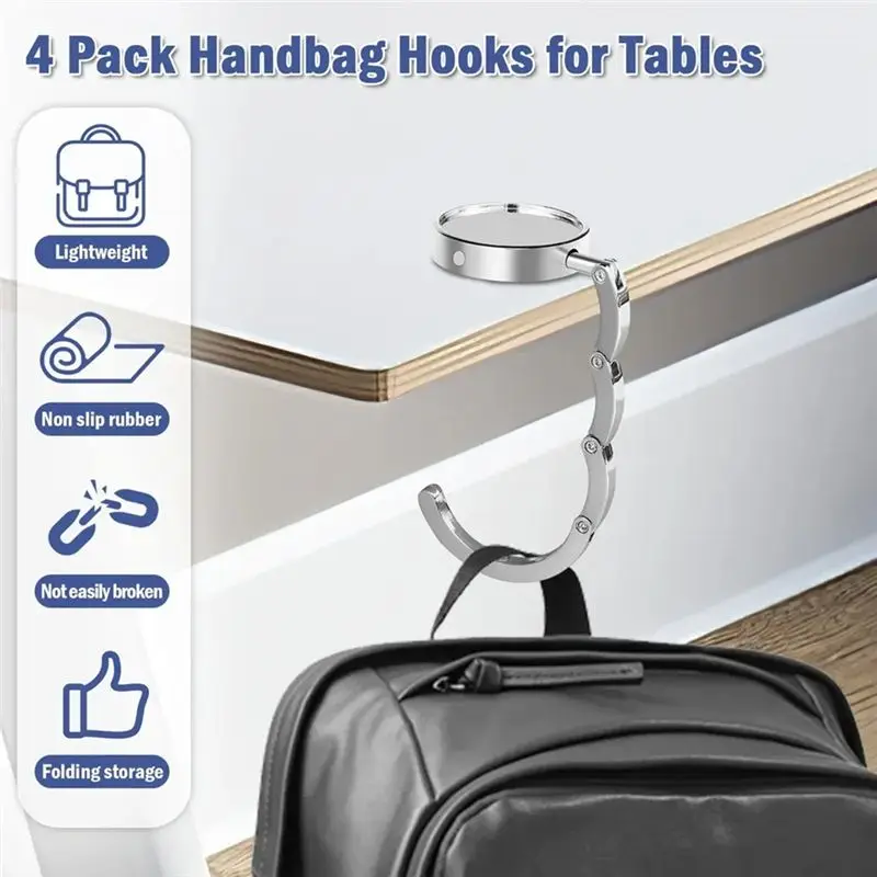 Customer Favorite 4Pcs Portable Folding Bag Hanger, Practical Folding Bag Hook,Alloy Handbag Table Hook, Multipurpose Purse Key
