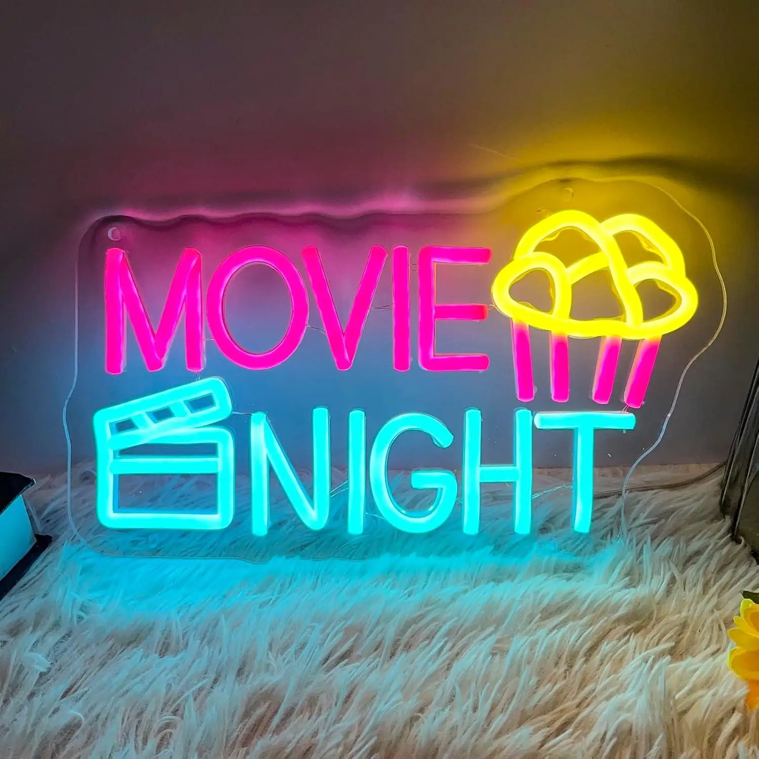 Movie Night With Popcorn Neon Sign USB Dimmable LED Lights For Cinema Film Bedroom Living Room Home Bar Party Wall Decor Gifts