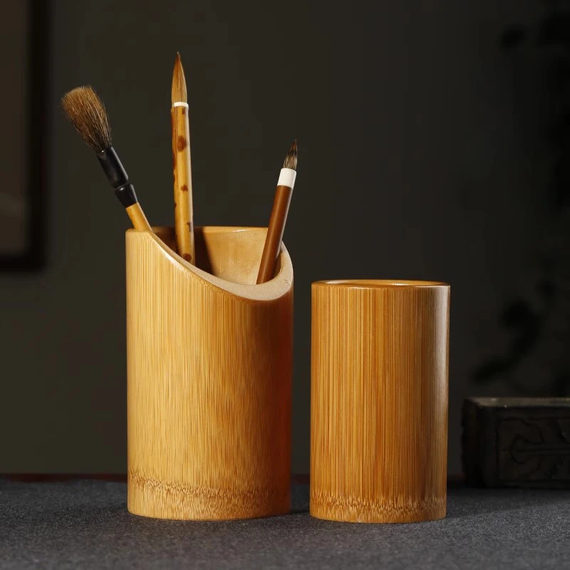 Vintage Style Bamboo Brush Pen Holder Soft Brush Calligraphy Storage Organizer Multi-Purpose Desktop Decoration for Study Office