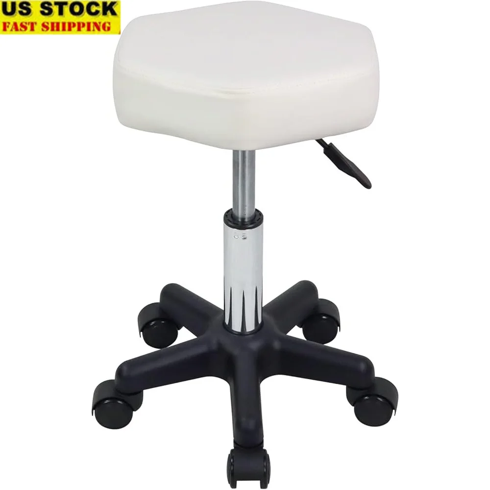 

Height Adjustable Hexagon Rolling Stool with Wheels Spa Salon Massage Chair 360° Swivel Portable Esthetician Work Stool