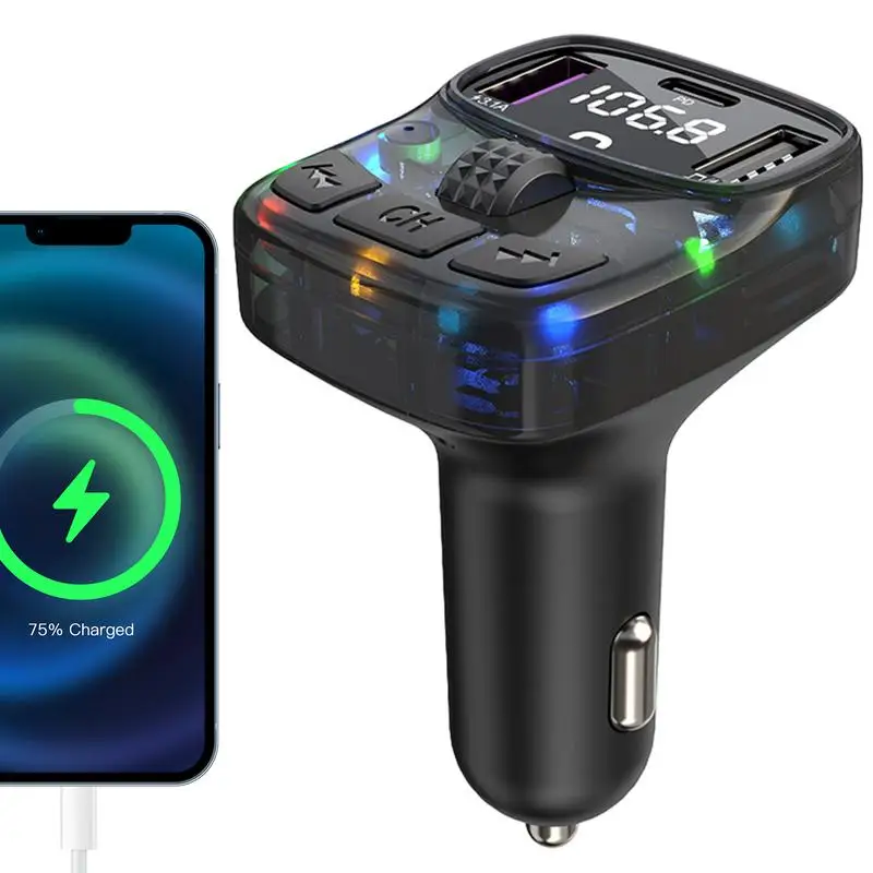 Phone Car Charger Vehicle Fast Charging Adapter Auto Charger Adapter With Adjustable LED Ambient Light Multifunctional Car