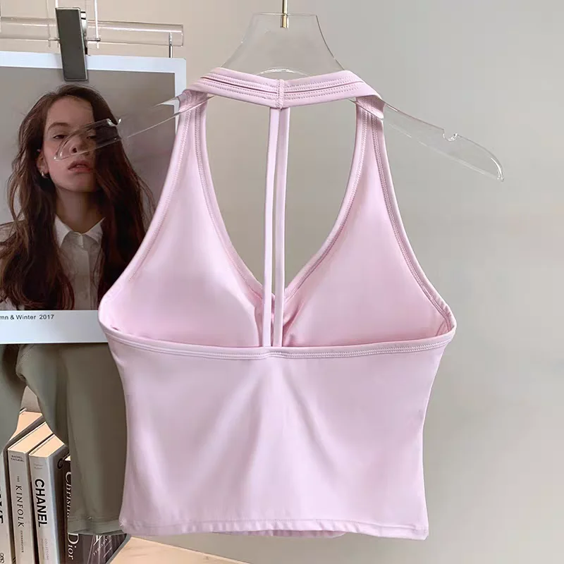 Atmungsaktive Sport-BH-Polster für Damen, Push-up-BH mit hängendem Hals, sexy Sport-Weste mit offenem Rücken, Yoga-Tanktop, Fitness- und Trainings-Top für das Gym – Detail 3