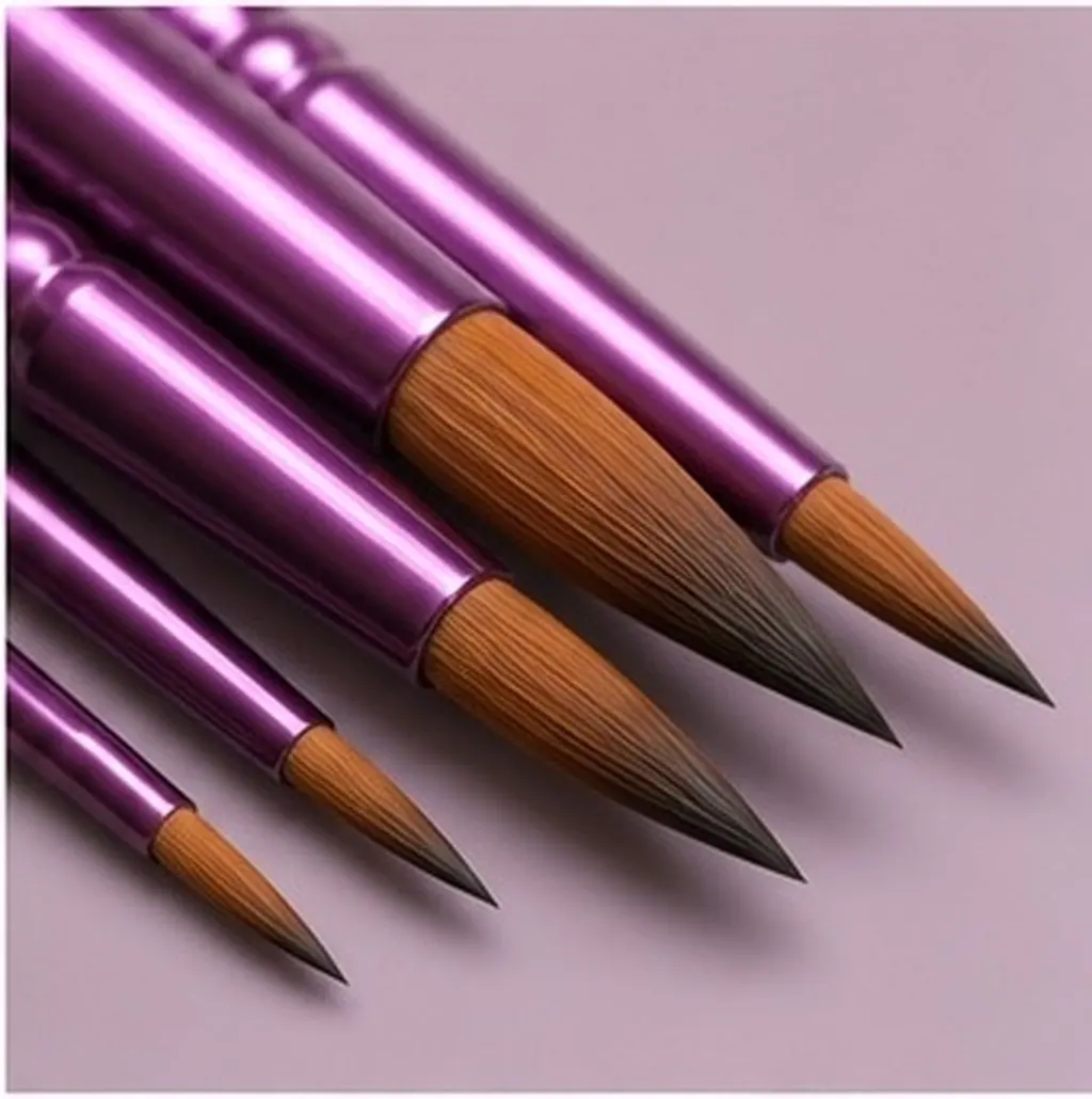 12Pcs Round Pointed Nylon Hair Brush Set Purple Soft Bristles Oil Acrylic Watercolor Suitable Canvas Paper Wood Fabric